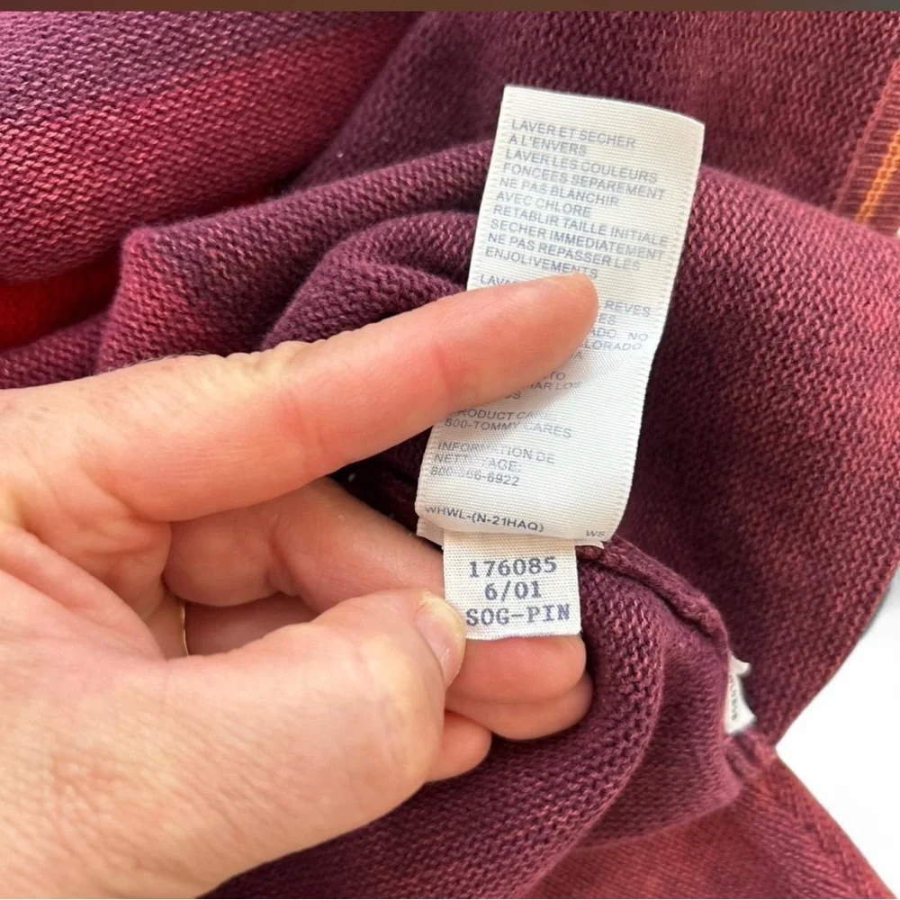 Vintage y2k Heritage Tommy Hilfiger Knit Color-block Spell-out Cotton Sweater Lg - Picture 5 of 9